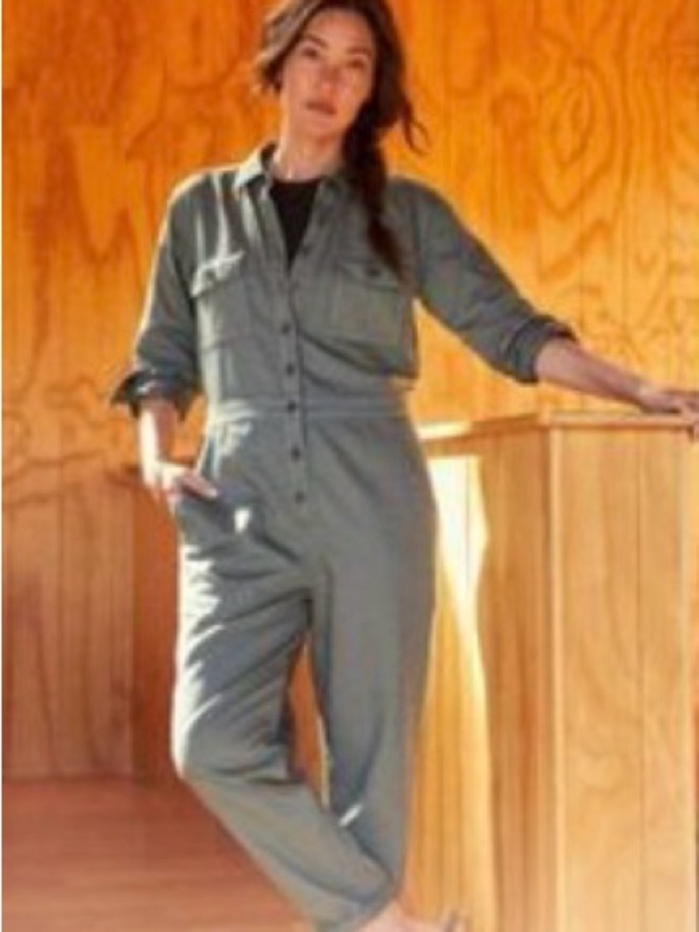 Outerknown Olive Utility Button-Front Jumpsuit